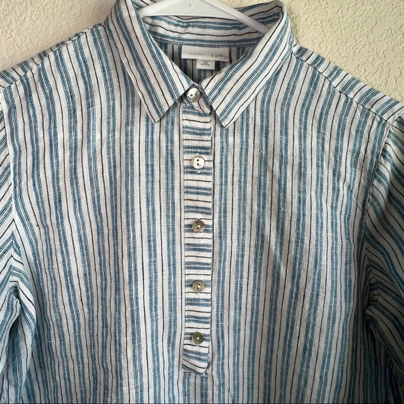 J. Jill Love Linen Womens Popover Tunic Top White Blue Striped Collar XS - Picture 4 of 8